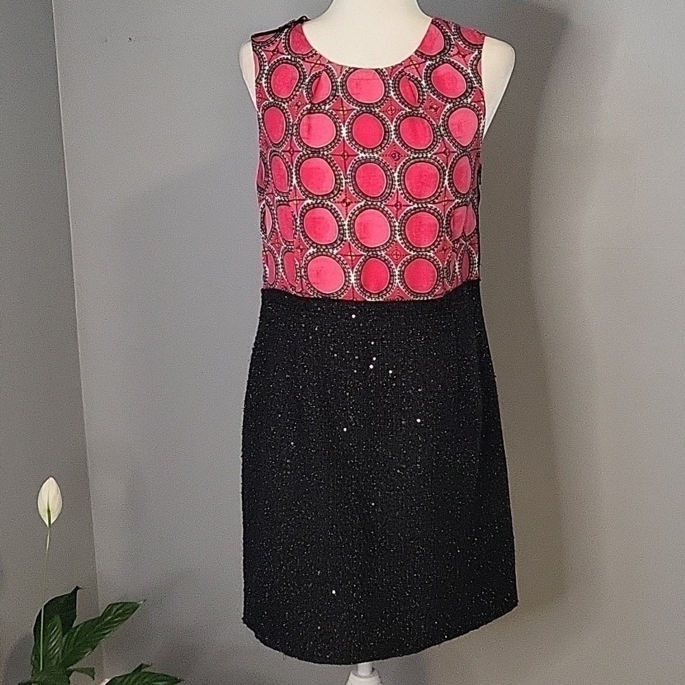 RACHEL Rachel Roy Silky Pattern Top Tweed Sequined Skirt Full Zip Dress Size 12